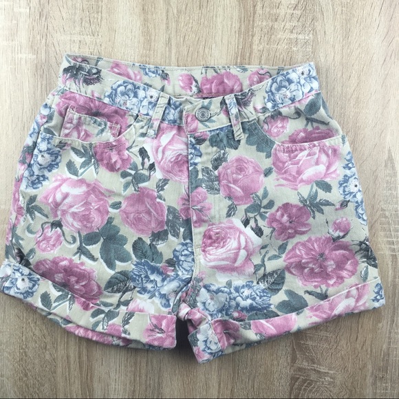 Vintage Pants - Vintage Floral High Waisted Shorts Festival Ready